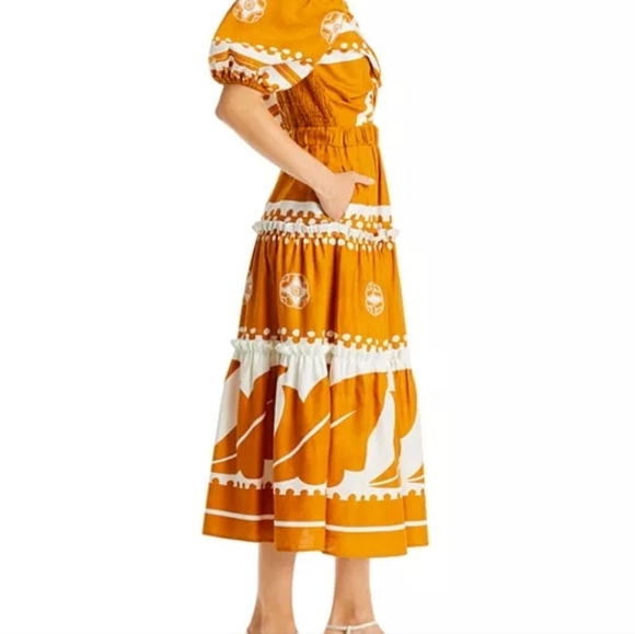 Sea New York Orange Linen Blend Tie Front Midi Dress Pockets Size 4 - Picture 4 of 9